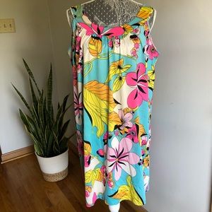 Vintage designer Eduardo colorful floral print mini dress loose fit Large tank